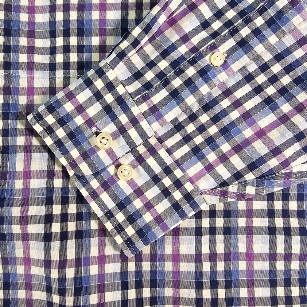 Jos. A. Bank Traveler's Collection Shirt Mens Large Purple Blue Plaid L/S Cotton